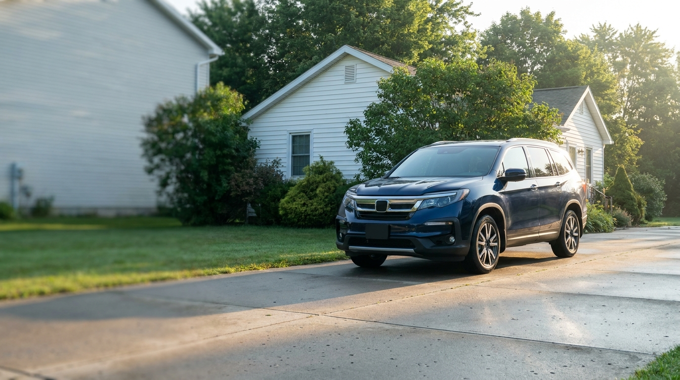 A vehicle parked in a driveway
