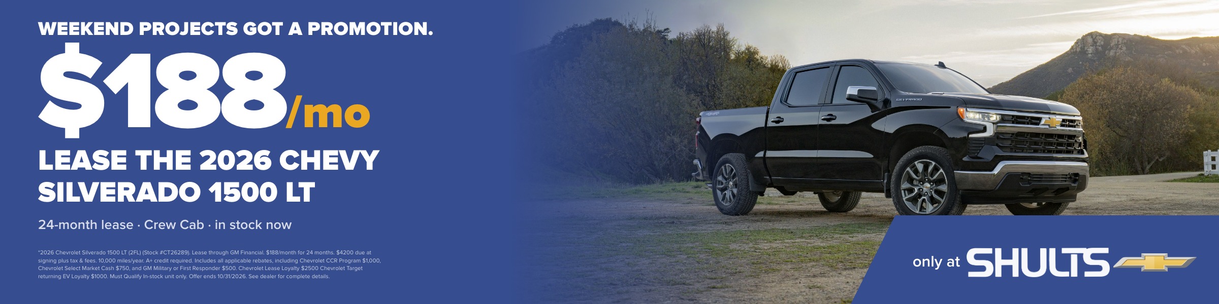 Lease the 2026 Chevrolet Silverado 1500 LT for $188 a month at Ed Shults Chevrolet